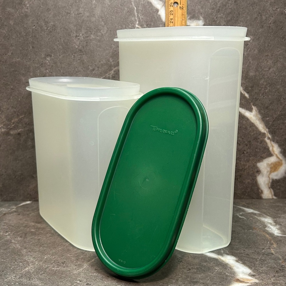 Tupperware Modular Mates Oval Canisters Set of 2 Clear with only one Green Lid